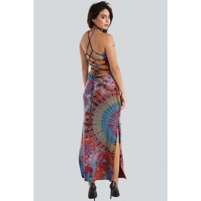 Criss-Cross Back Tie-Dye Dress - Black Rainbow Criss-Cross Back Tie-Dye Dress - Black Rainbow