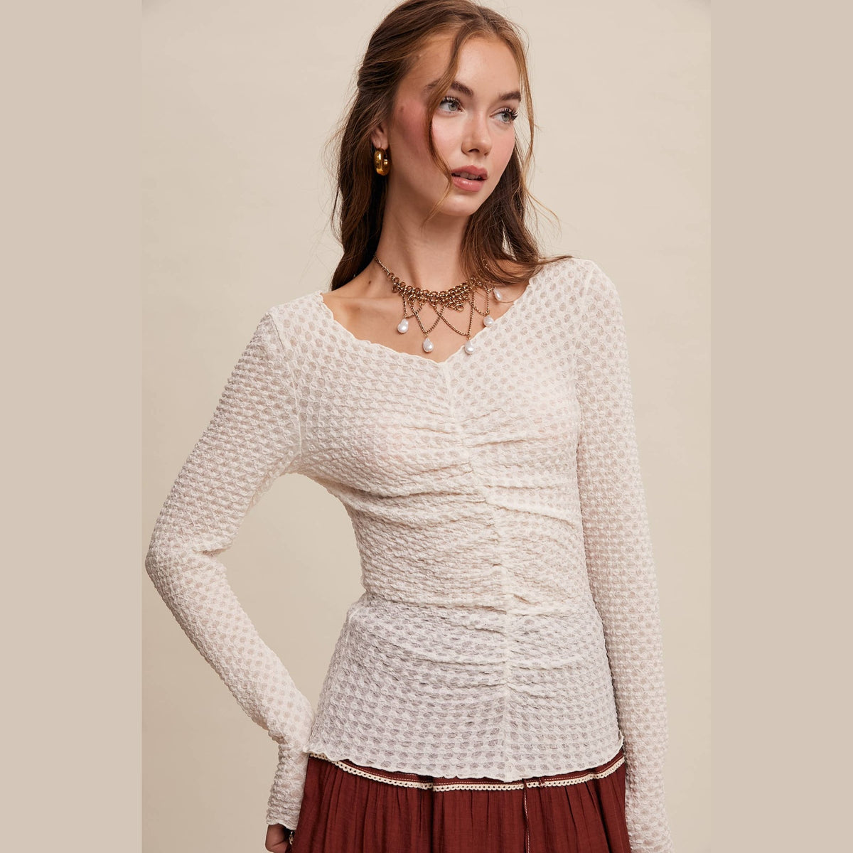 Textured Stretch Long-Sleeve Layering Top - The Feral Market