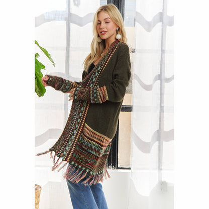 Fringe Hem Multicolor Cardigan
