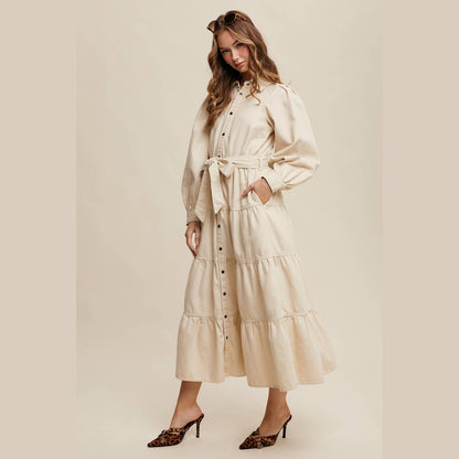 Utility Tiered Denim Midi Dress