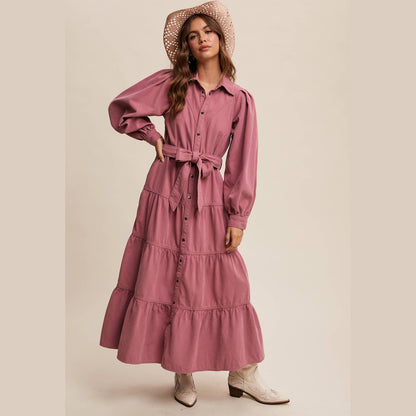 Utility Tiered Denim Midi Dress