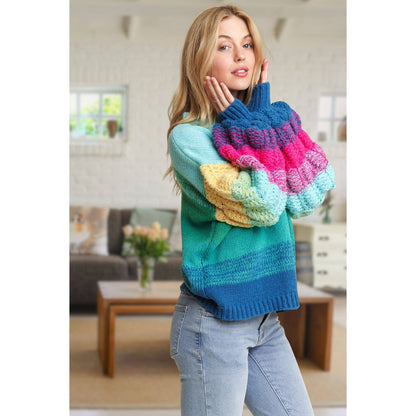 Rainbow Puff Sleeve Sweater