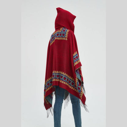 Heart crochet faux wool hooded sweater ruana wrap shawl