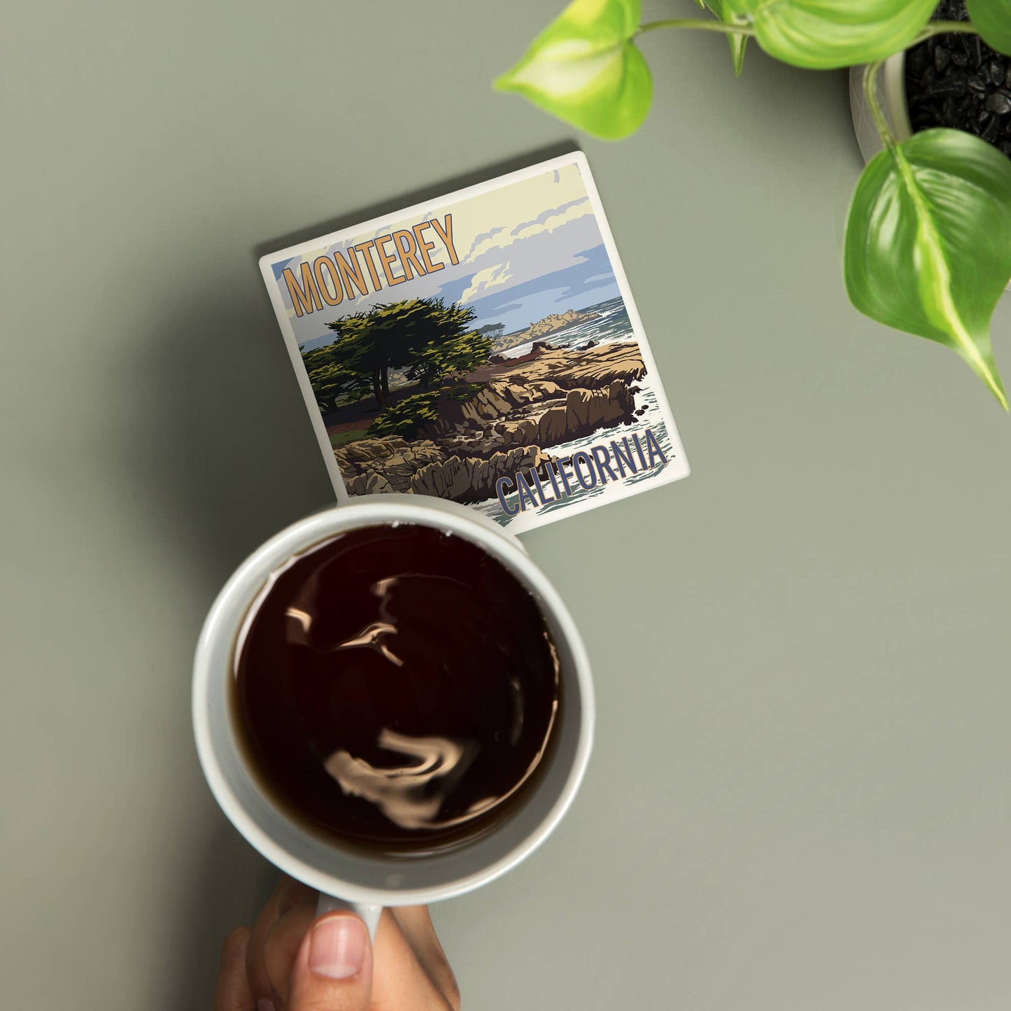 Ceramic Coaster Monterey, California, Cypress Tree