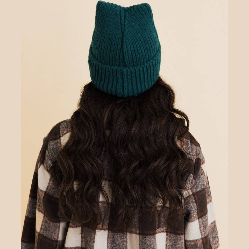 Chill Vibes Soft Ribbed Square Top Beanie