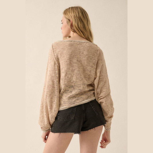 Burnout Knit Dolman-Sleeve Sweater