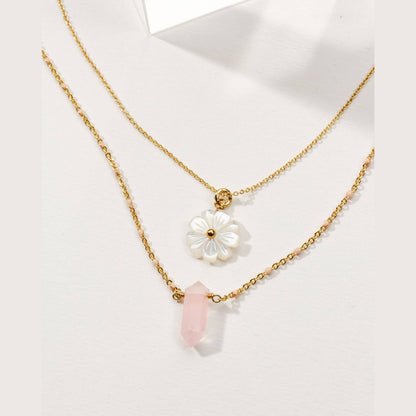 Blooming Crystal Layered Necklace Set- Rose Quartz