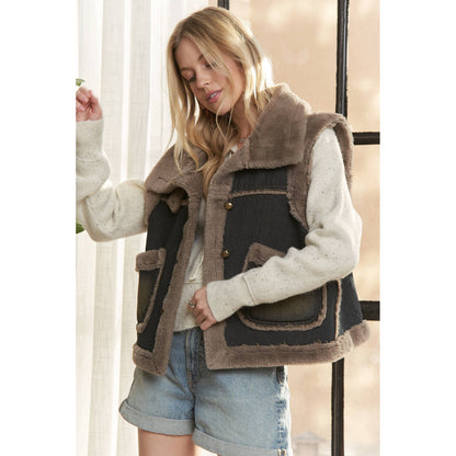 Knit Henly Denim Faux Fur Vest