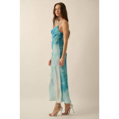 Tie Dye-Print Satin Bias-Cut Maxi Dress