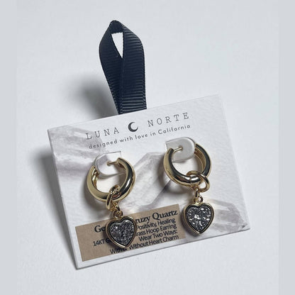 Heart's Accelerated Huggie Hoop Earring Gold - Silver Druzy