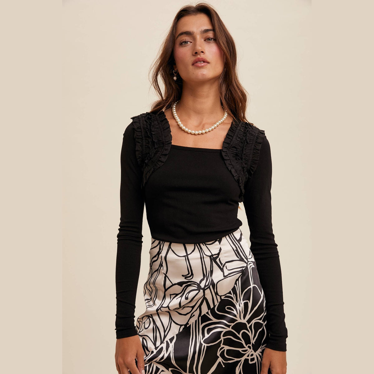 Square Neck Ruffle Accent Top - The Feral Market