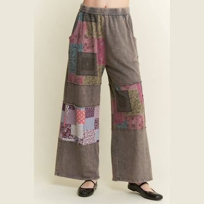 Mineral Washed Boho Block Patch Pants