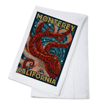 ORGANIC TEA TOWEL Monterey, California, Octopus, Mosaic