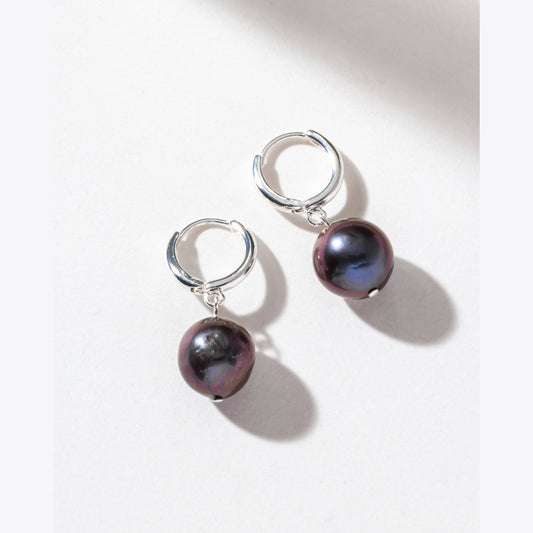Sterling Silver Tropical Pearl Huggie Hoop Earrings