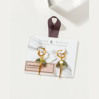 Crescent Horn Spike Huggie Hoop Earrings- Labradorite