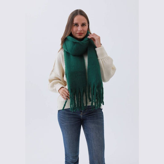 Cozy Knit Soild Scarf with Tassels