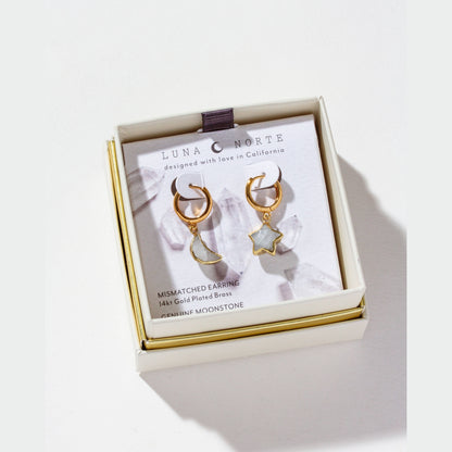 Sky Gazing Mismatched Hoop Earrings- Moonstone