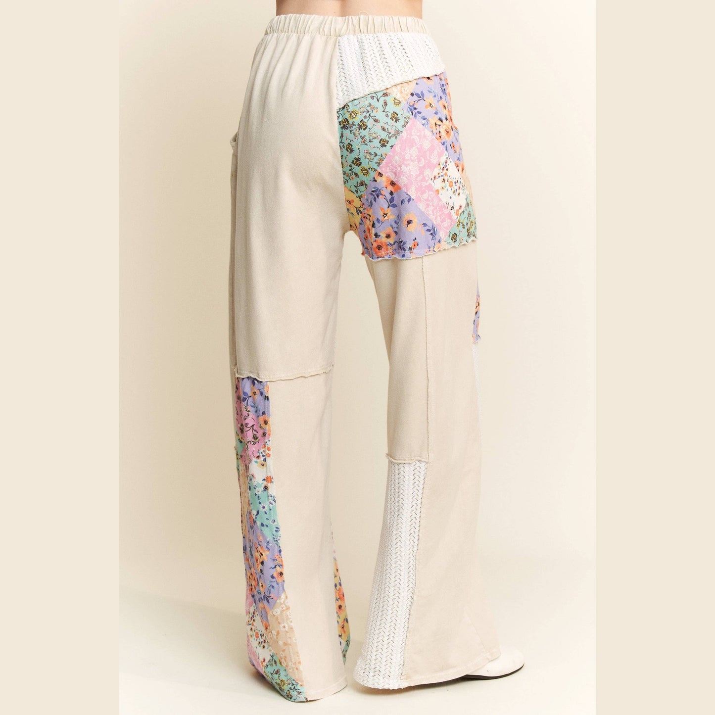 Mineral Washed Floral Wave Knit Jacquard Boho Pants