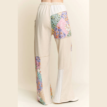Mineral Washed Floral Wave Knit Jacquard Boho Pants