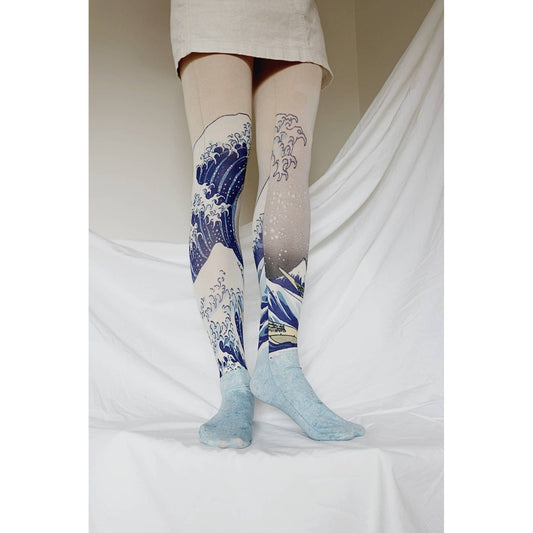 THE GREAT WAVE OFF KANAGAWA by HOKUSAI Printed Art Tights - The Feral Market