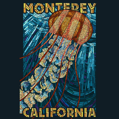 ORGANIC TEA TOWEL Monterey, California, Jellyfish, Mosaic