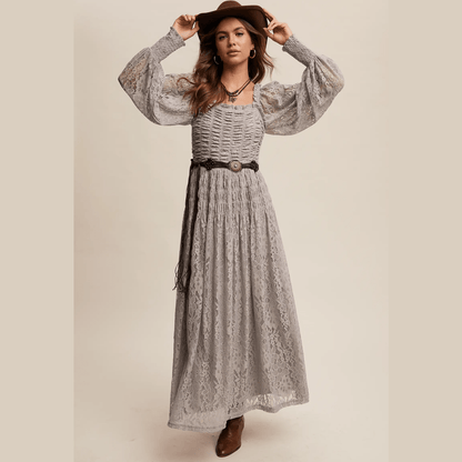 Vintage Lace Maxi Dress with Smocked Details