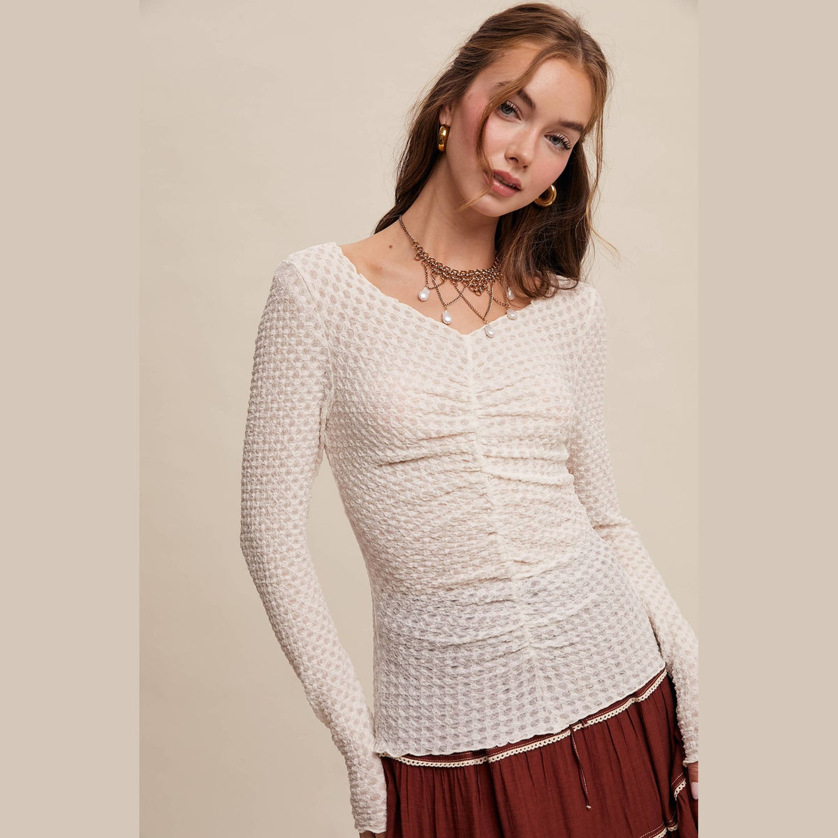 Textured Stretch Long-Sleeve Layering Top - The Feral Market