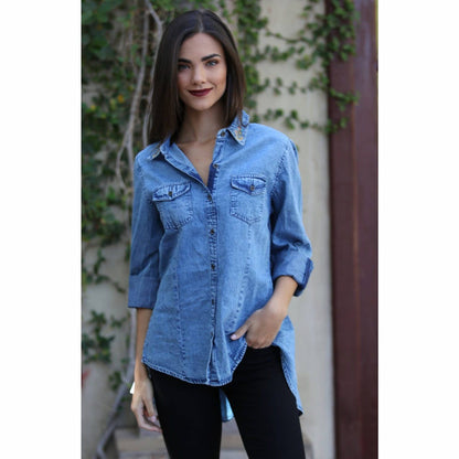 Floral Filagree Embroidered Denim Shirt - The Feral Market