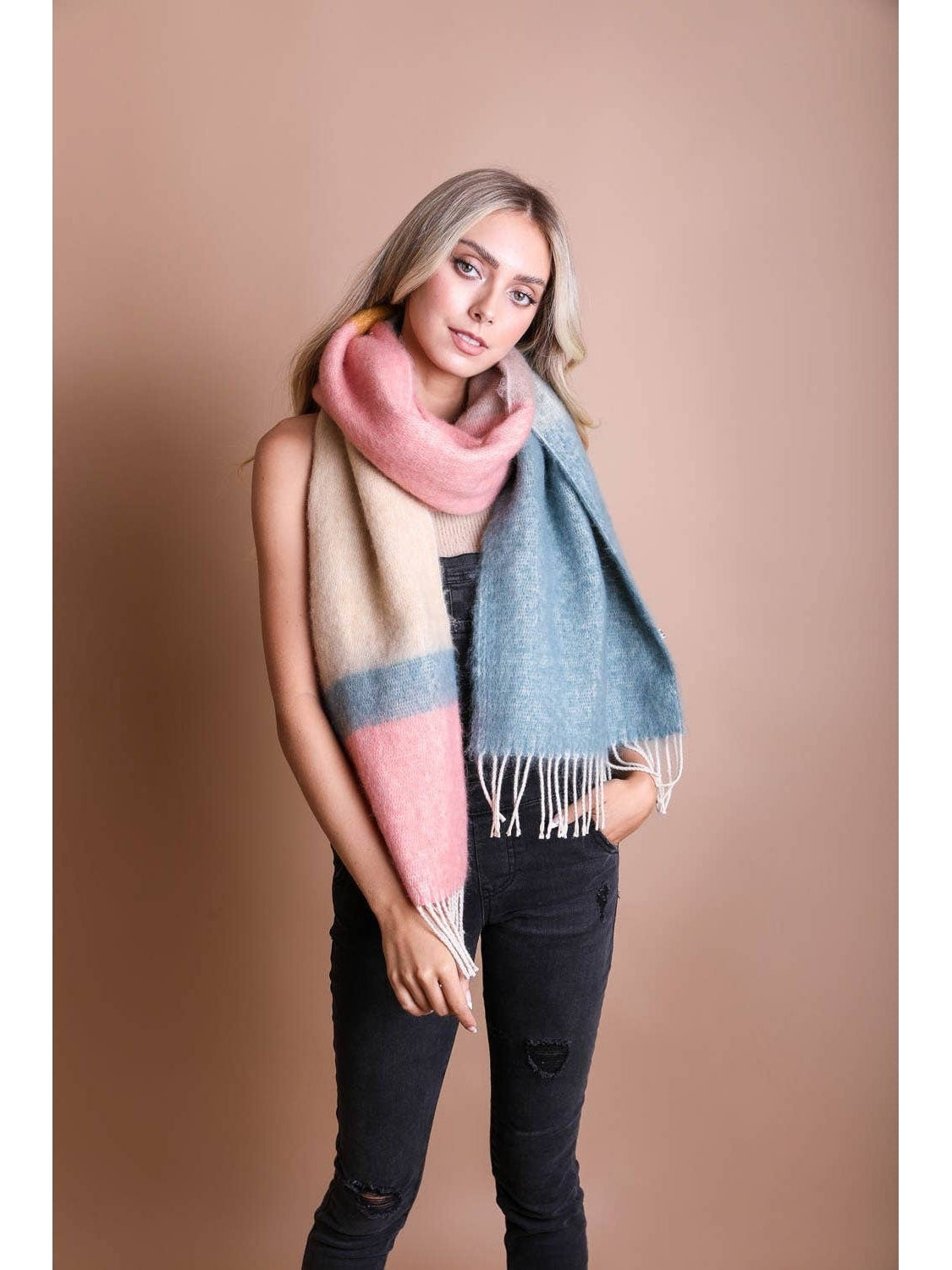 Color Block Soft Faux Mohair Scarf