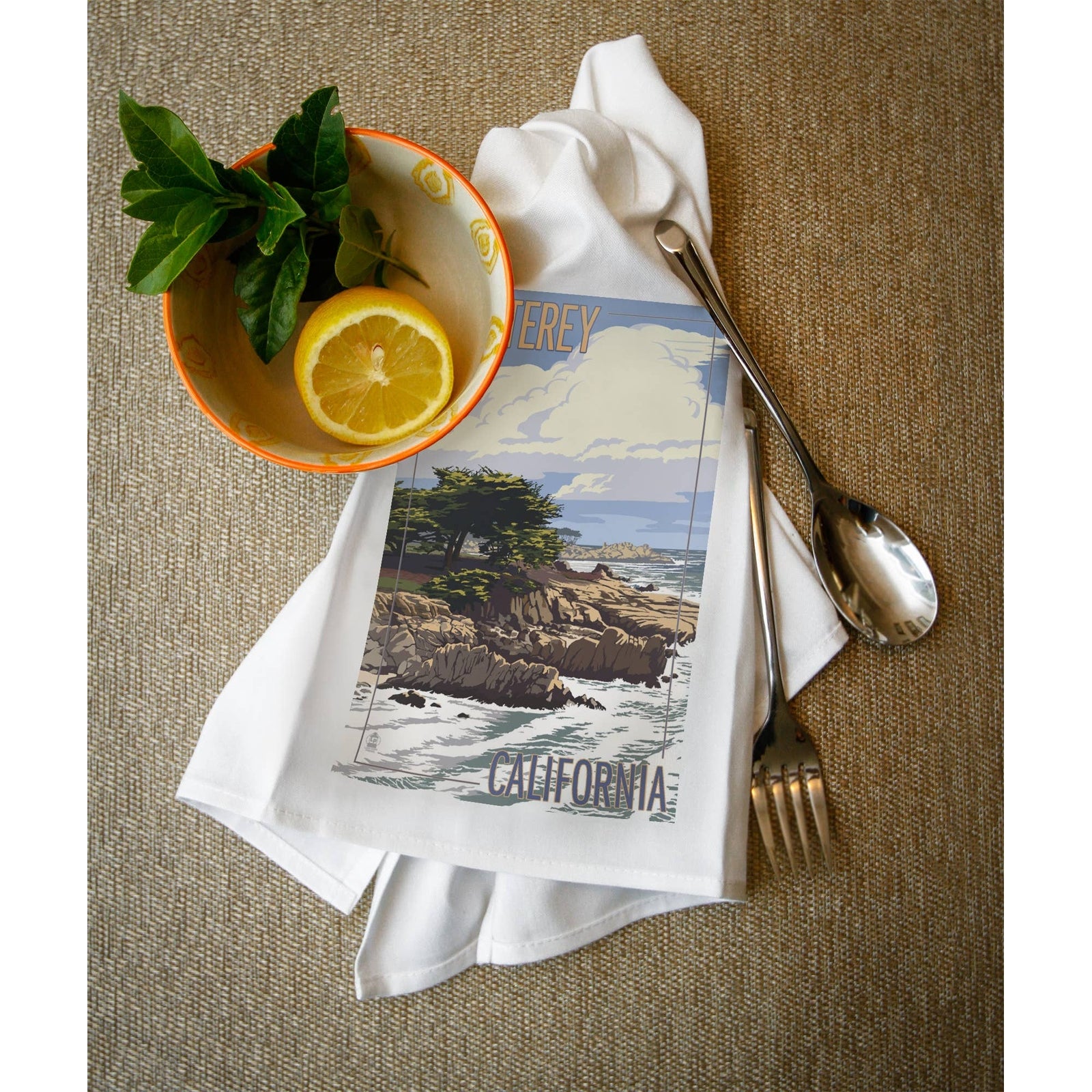 ORGANIC TEA TOWEL Monterey, California, Cypress Tree - Thumbnail 3
