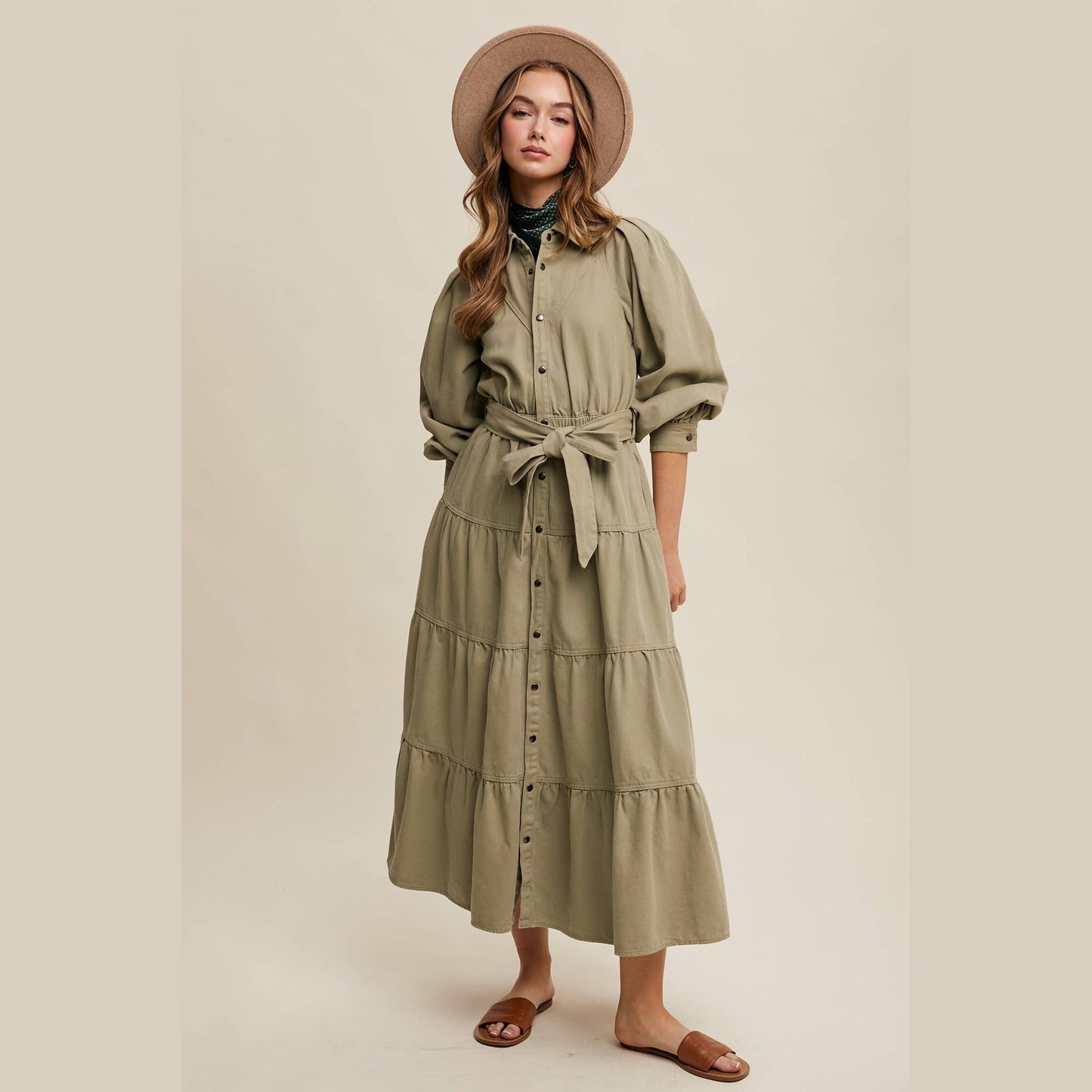 Utility Tiered Denim Midi Dress