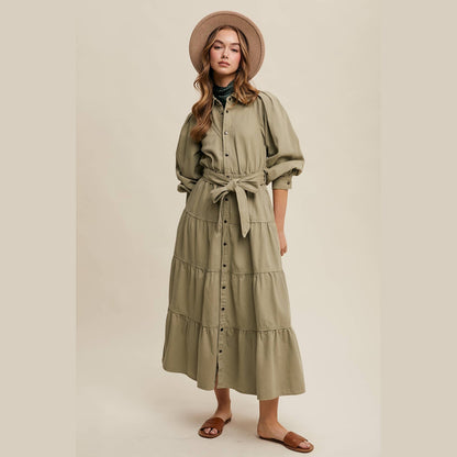 Utility Tiered Denim Midi Dress