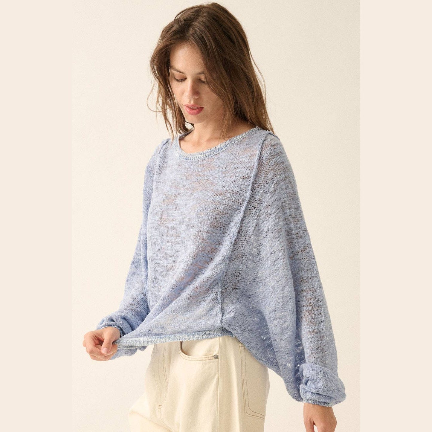 Burnout Knit Dolman-Sleeve Sweater