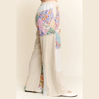 Mineral Washed Floral Wave Knit Jacquard Boho Pants