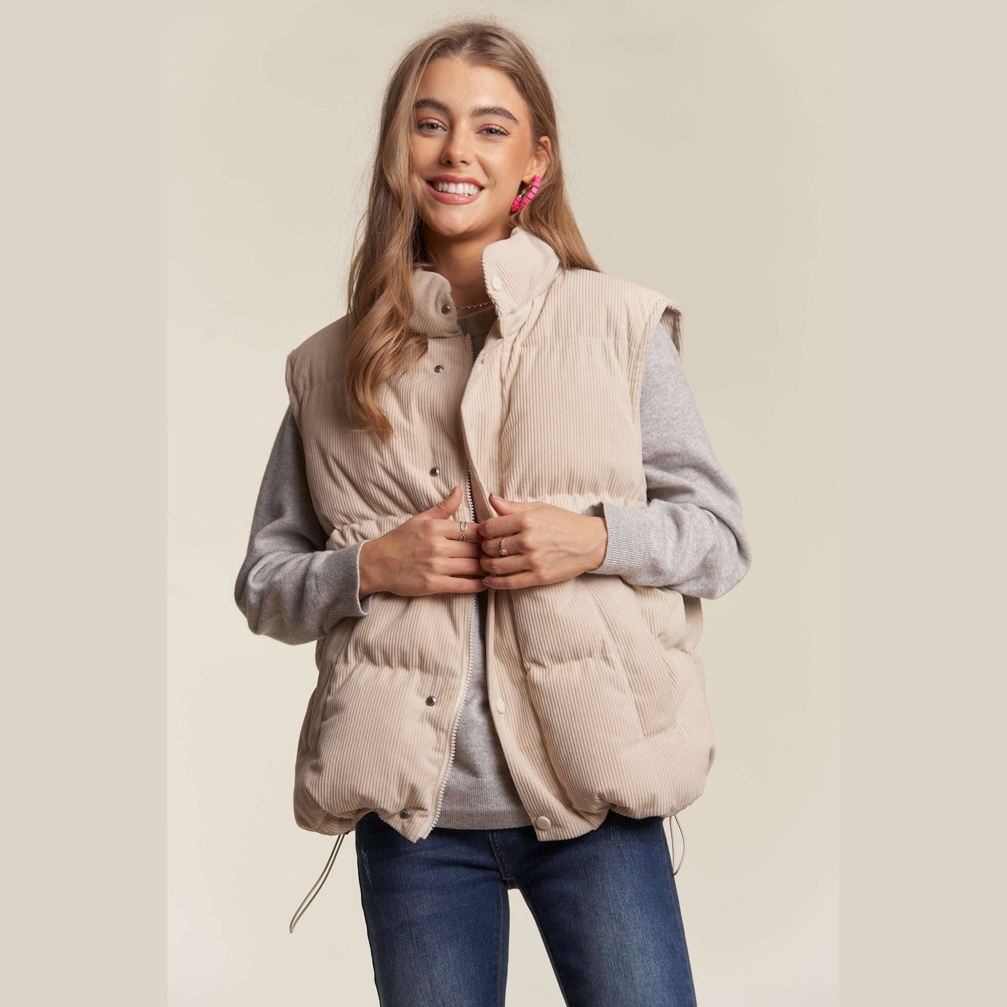 Button Down Courdoroy Puff Vest