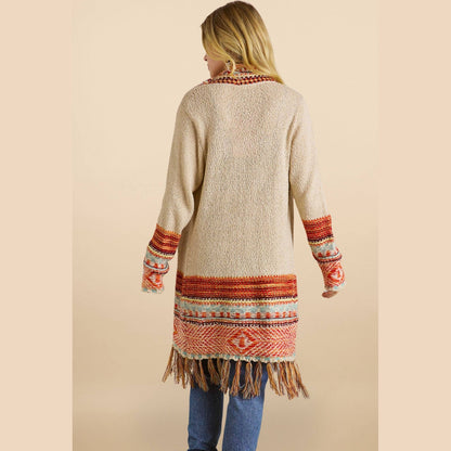 Fringe Hem Multicolor Cardigan