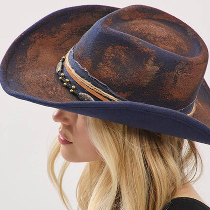 Vintage Versatile Shapeable Cowgirl & Fedora Hat With Distre