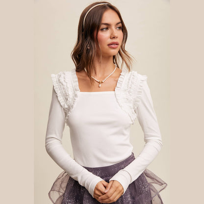 Square Neck Ruffle Accent Top - The Feral Market