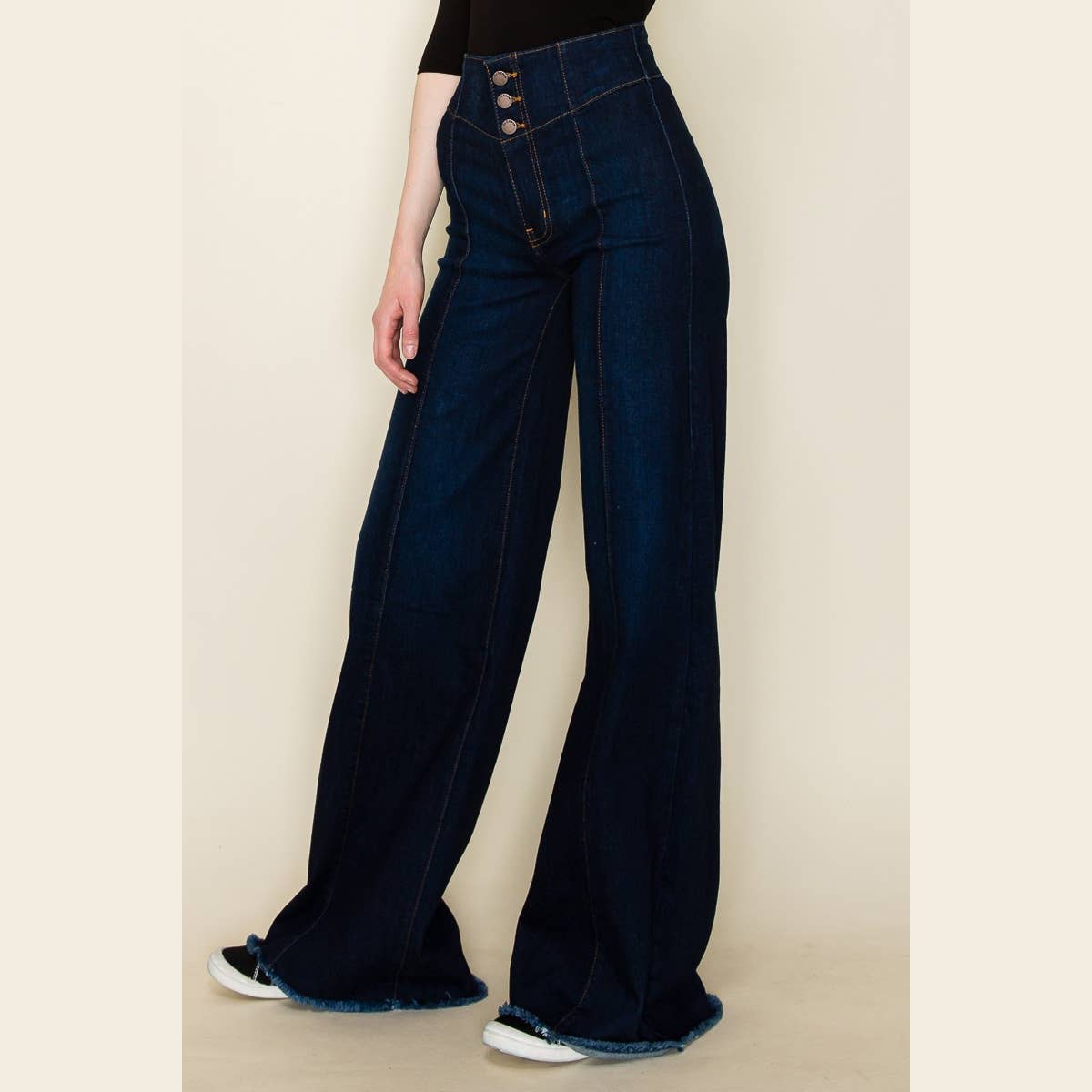 Lobelia Front Seam Wide Leg Denim Jeans in Dark Wash