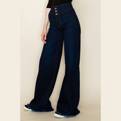 Lobelia Front Seam Wide Leg Denim Jeans in Dark Wash