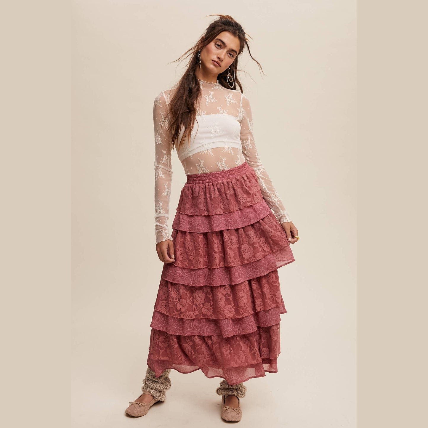 Lace Tiered Maxi Skirt