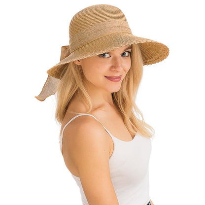 Burlap Ribbon Scallop Trim Visor Derby Sun Hat