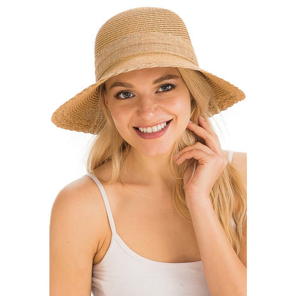 Burlap Ribbon Scallop Trim Visor Derby Sun Hat