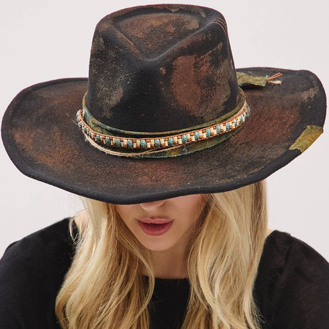 Vintage Versatile Shapeable Cowgirl & Fedora Hat With Distre - The Feral Market