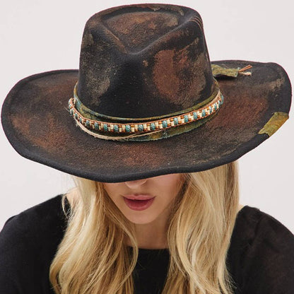 Vintage Versatile Shapeable Cowgirl & Fedora Hat With Distre - The Feral Market