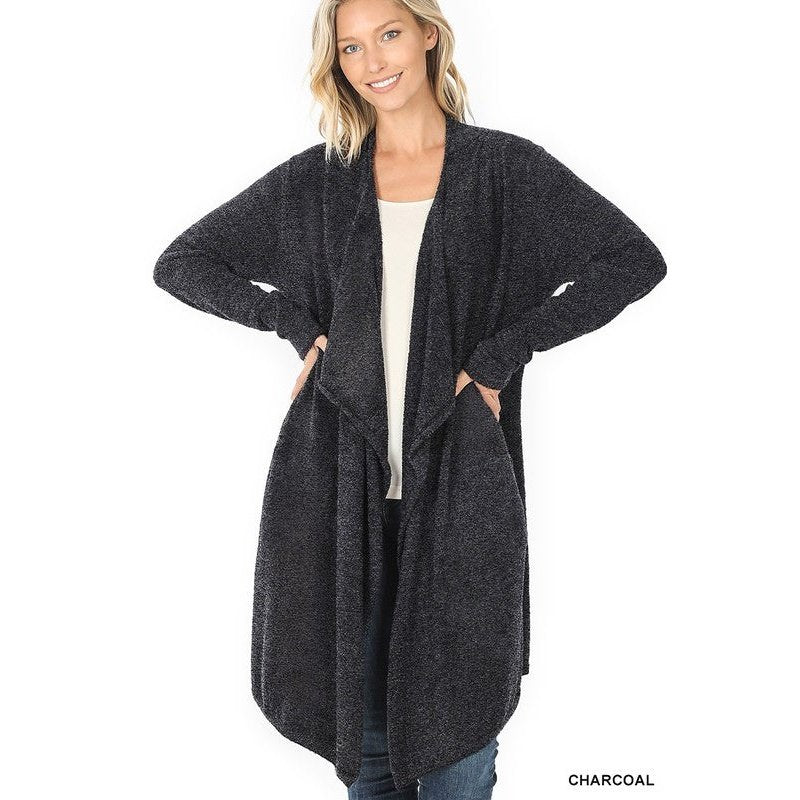 Draped Open Front Cardigan