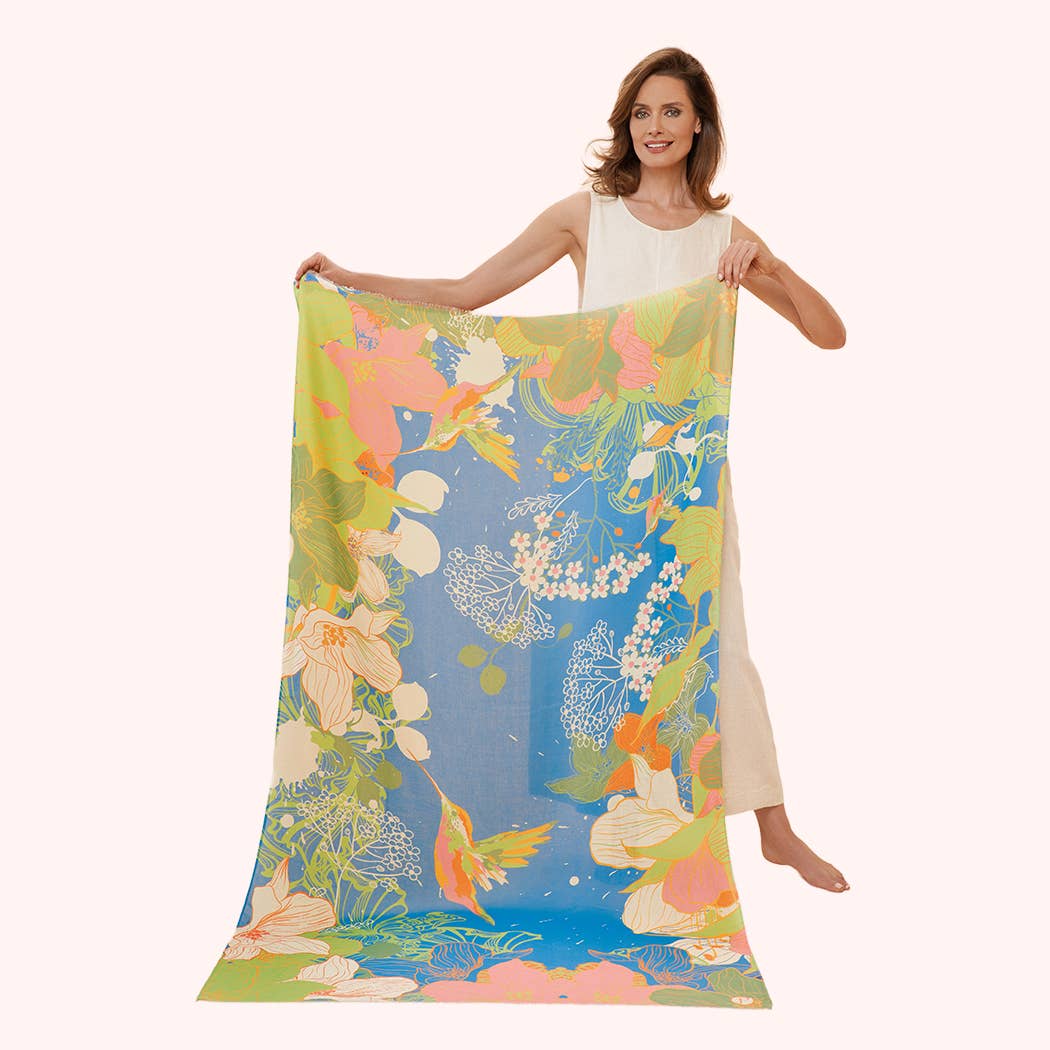 Printed Hummingbird Scarf - Denim
