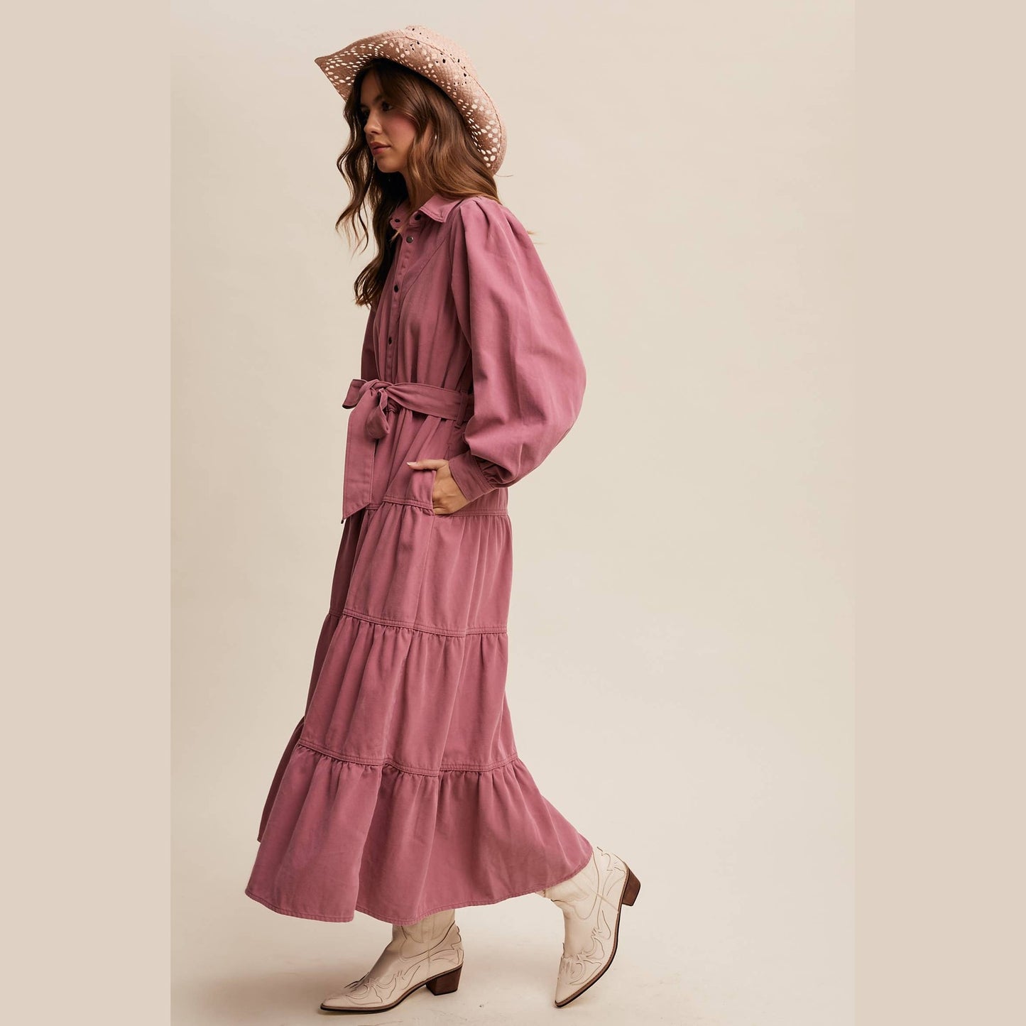 Utility Tiered Denim Midi Dress