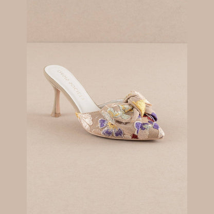 The Jane | Floral Pointed Toe Bow Accent Kitten Heel - The Feral Market