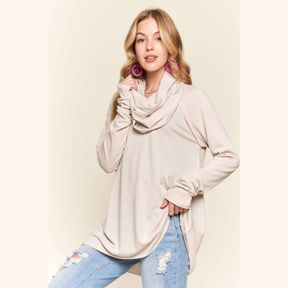 Raglan Sleeve Cowl Neck Top
